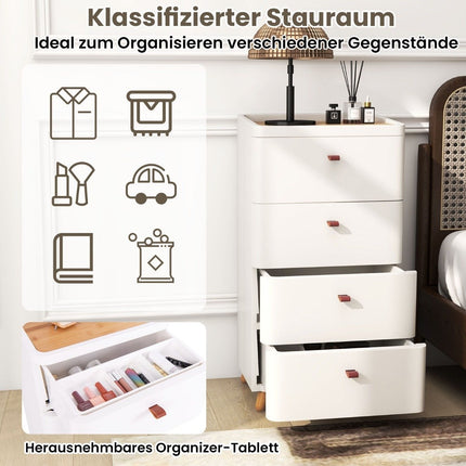 Nachtkastje met 4 lades nachtkastje commode met uitneembare organizer wit 42 x 32 x 81,5 cm