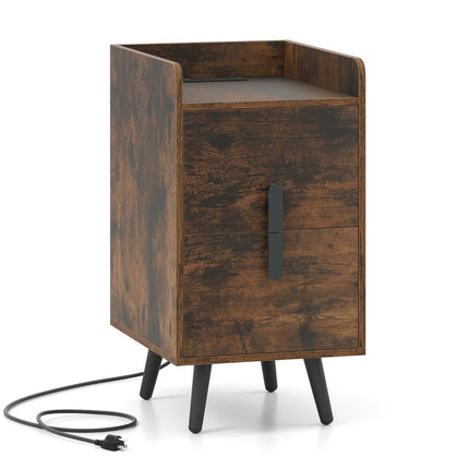 Nightstand with Charging Station, 2 Drawers, Rustic Brown