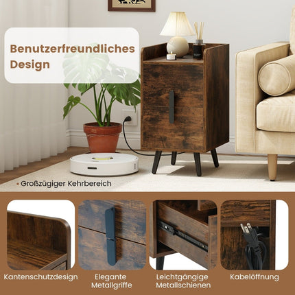 Nightstand with Charging Station, 2 Drawers, Rustic Brown