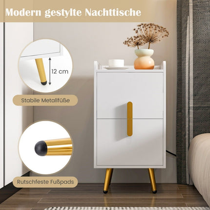Nachttisch mit Ladestation, 2 Schubladen, USB-Anschlüssen, Weiß
