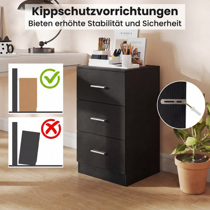 Nightstand with Charging Station, 3 Drawers, Black