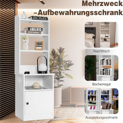 Nachttisch mit Ladestation – 3 Ablagen, 2-stufiger Schrank, Weiß