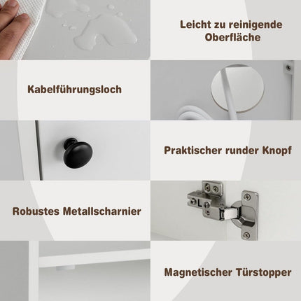 Nachttisch mit Ladestation – 3 Ablagen, 2-stufiger Schrank, Weiß