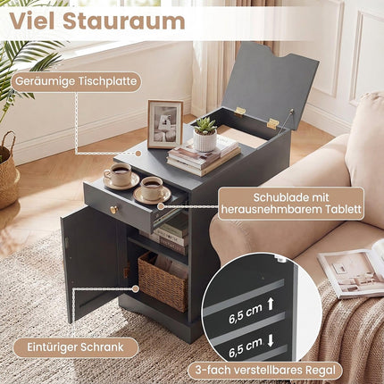 Nightstand with Charging Station, Adjustable Shelf, Gray Wood