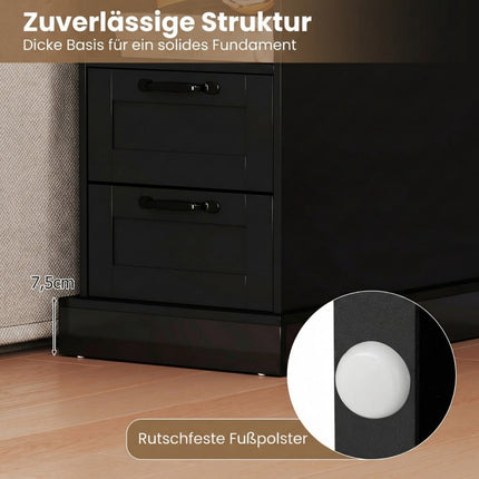 Nightstand with Charging Station, Black, 2 Drawers