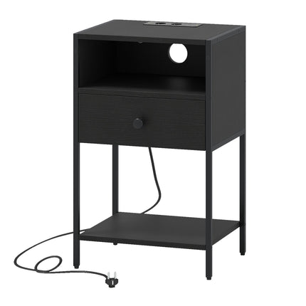 Nachttisch mit Ladestation, Schwarz, USB- & Typ-C-Anschlüsse