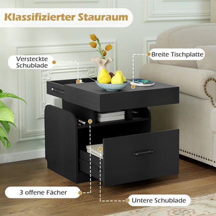 Nachttisch mit Ladestation, Schublade & offenen Ablagen, Schwarz