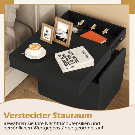 Nachttisch mit Ladestation, Schublade & offenen Ablagen, Schwarz