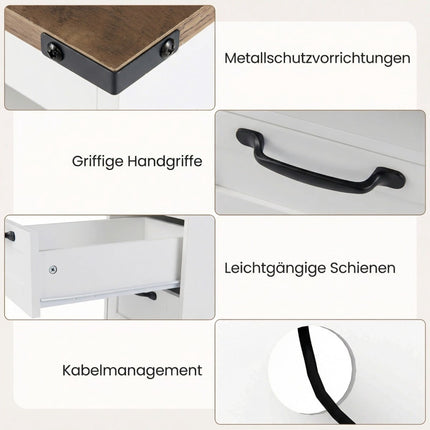 Nachttisch mit Ladestation, Weiß, 2 Schubladen & Ablage