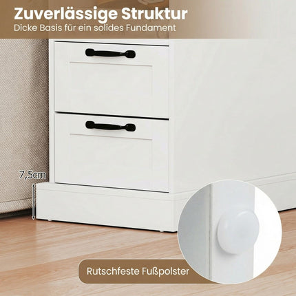 Nachttisch mit Ladestation, Weiß, 2 Schubladen & Ablage