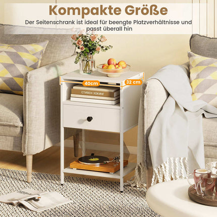 Nightstand with Charging Station – White, Compact, Industrial Style