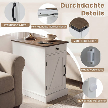 Nachttisch mit Ladestation und klappbarer Tischplatte, Weiß