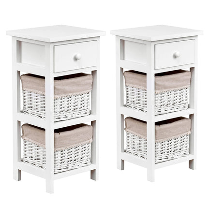 Nightstand with Drawer and 2 Storage Baskets, White
