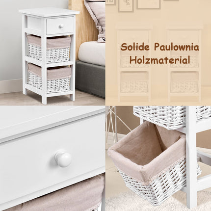 Nightstand with Drawer and 2 Storage Baskets, White