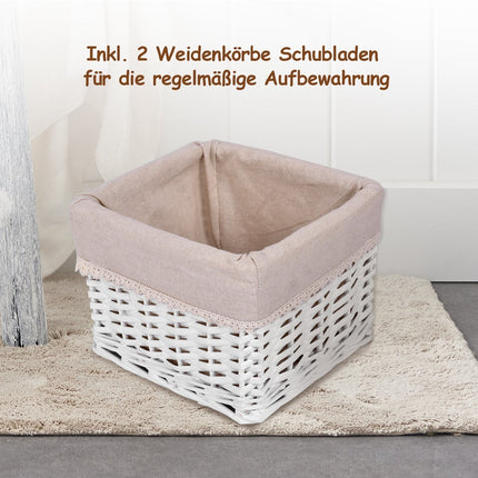 Nightstand with Drawer and 2 Storage Baskets, White