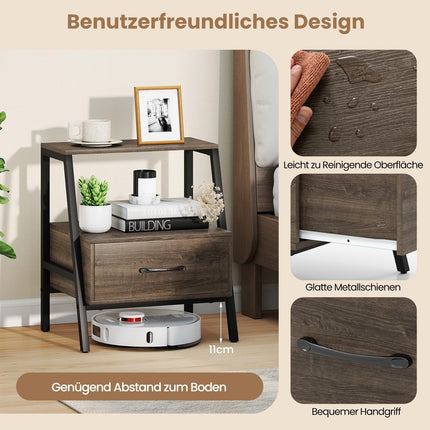 Nachttisch mit Schublade und Ablage, Metallrahmen, 45x35x52.5 cm