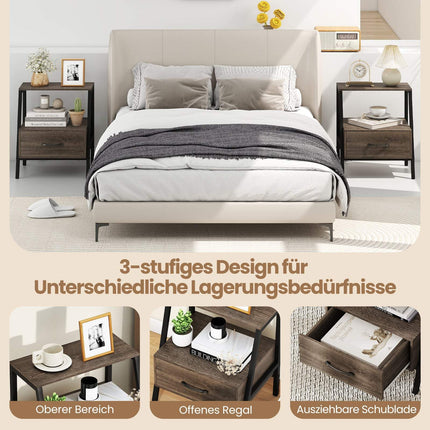 Nachttisch mit Schublade und Ablage, Metallrahmen, 45x35x52.5 cm