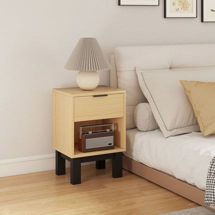 Nightstand with Drawer and Shelf, Oak, 35 x 26 x 50 cm
