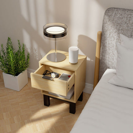 Nightstand with Drawer and Shelf, Oak, 35 x 26 x 50 cm