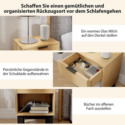 Nightstand with Drawer and Shelf, Oak, 35 x 26 x 50 cm