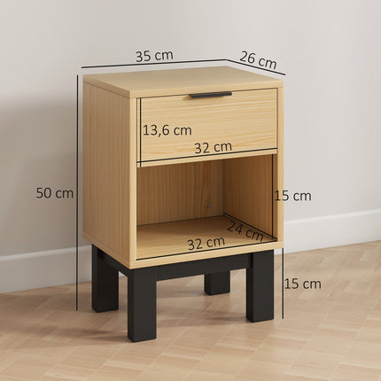 Nightstand with Drawer and Shelf, Oak, 35 x 26 x 50 cm