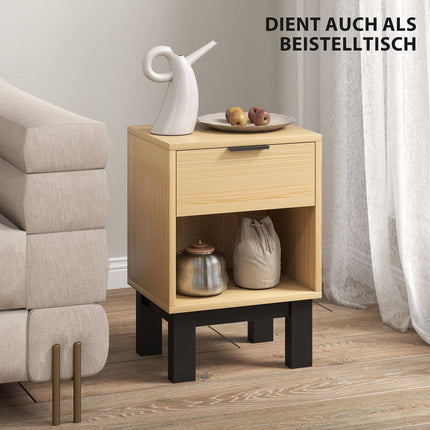 Nightstand with Drawer and Shelf, Oak, 35 x 26 x 50 cm