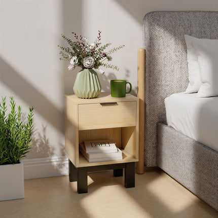 Nightstand with Drawer and Shelf, Oak, 35 x 26 x 50 cm