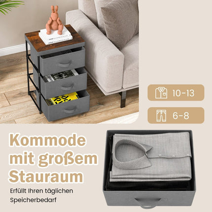 Nightstand with Fabric Drawers, Metal Frame, 2-Pack, Grey