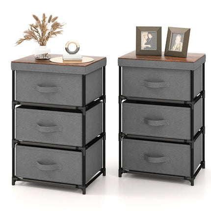 Nightstand with Fabric Drawers, Metal Frame, 2-Pack, Grey