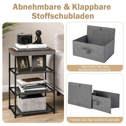 Nightstand with Fabric Drawers, Metal Frame, 2-Pack, Grey