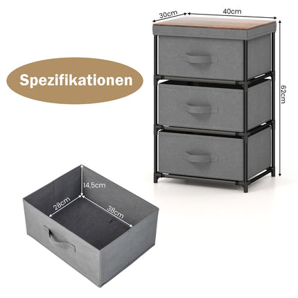 Nightstand with Fabric Drawers, Metal Frame, 2-Pack, Grey
