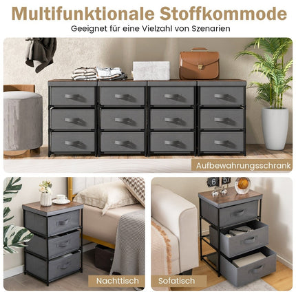 Nightstand with Fabric Drawers, Metal Frame, 2-Pack, Grey