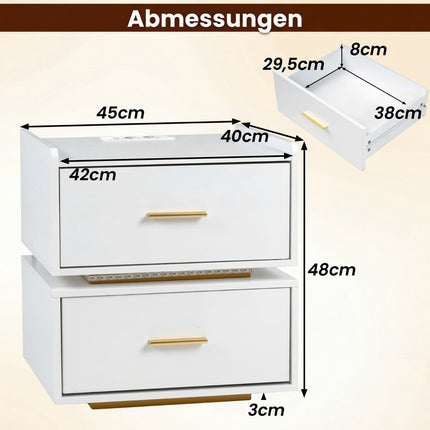 Nachttisch mit LED-Beleuchtung und Ladestation, 2 Schubladen
