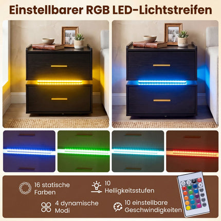 Noční stolek s LED osvětlením a nabíjecí stanicí, 2 zásuvky