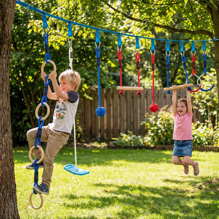 Ninja Slackline Kinder-Kletterseil-Set, 3-in-1 Schaukel, 100 kg Tragkraft