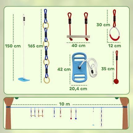 Ninja Slackline Kinder-Kletterseil-Set, 3-in-1 Schaukel, 100 kg Tragkraft