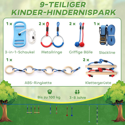 Ninja Slackline Kinder-Kletterseil-Set, 3-in-1 Schaukel, 100 kg Tragkraft