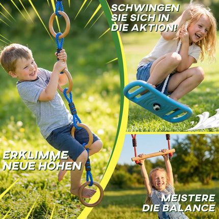 Ninja Slackline Kinder-Kletterseil-Set, 3-in-1 Schaukel, 100 kg Tragkraft
