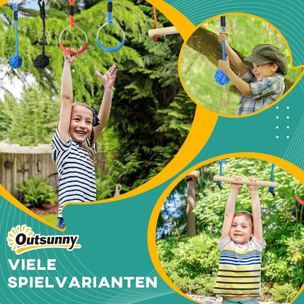 Ninja Slackline Set, 10m Seil mit Hindernissen für Kinder