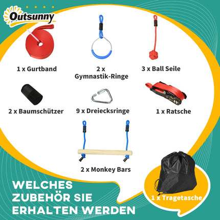Ninja Slackline Set, 10m Seil mit Hindernissen für Kinder