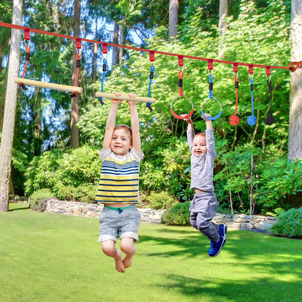 Ninja Slackline Set, 10m Seil mit Hindernissen für Kinder