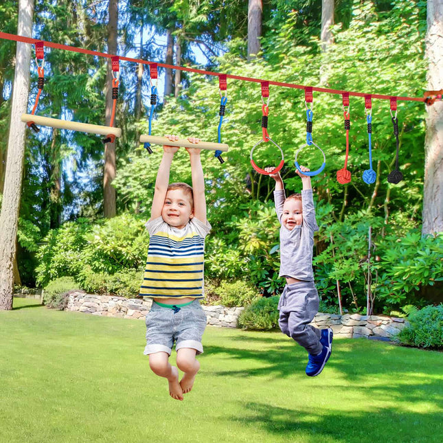 Ninja Slackline Set, 10m Seil mit Hindernissen für Kinder