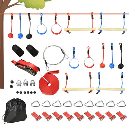 Ninja Slackline Set, 10m Seil mit Hindernissen für Kinder