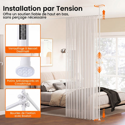 No-Drill White Curtain Rod, 120-314 cm, Room Divider