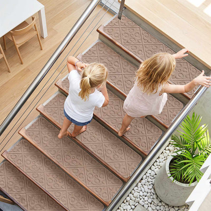 Non-Slip Beige Stair Mats, 76x20 cm, Set of 15
