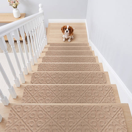 Non-Slip Beige Stair Mats, 76x20 cm, Set of 15
