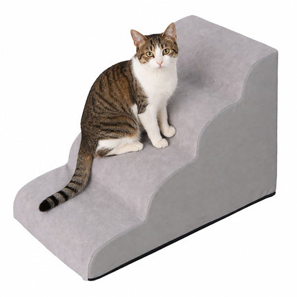 Non-Slip Dog Stairs with 4 Steps and Foam Core, Washable Cover, Grey