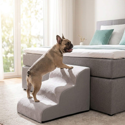 Non-Slip Dog Stairs with 4 Steps and Foam Core, Washable Cover, Grey
