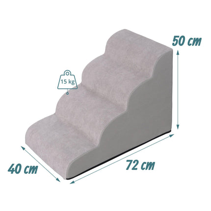 Non-Slip Dog Stairs with 4 Steps and Foam Core, Washable Cover, Grey