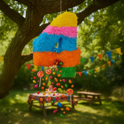 Zahlen-Piñata mit Schläger und Augenbinde
